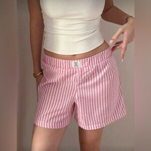 SHEIN Pink and White Striped Shorts